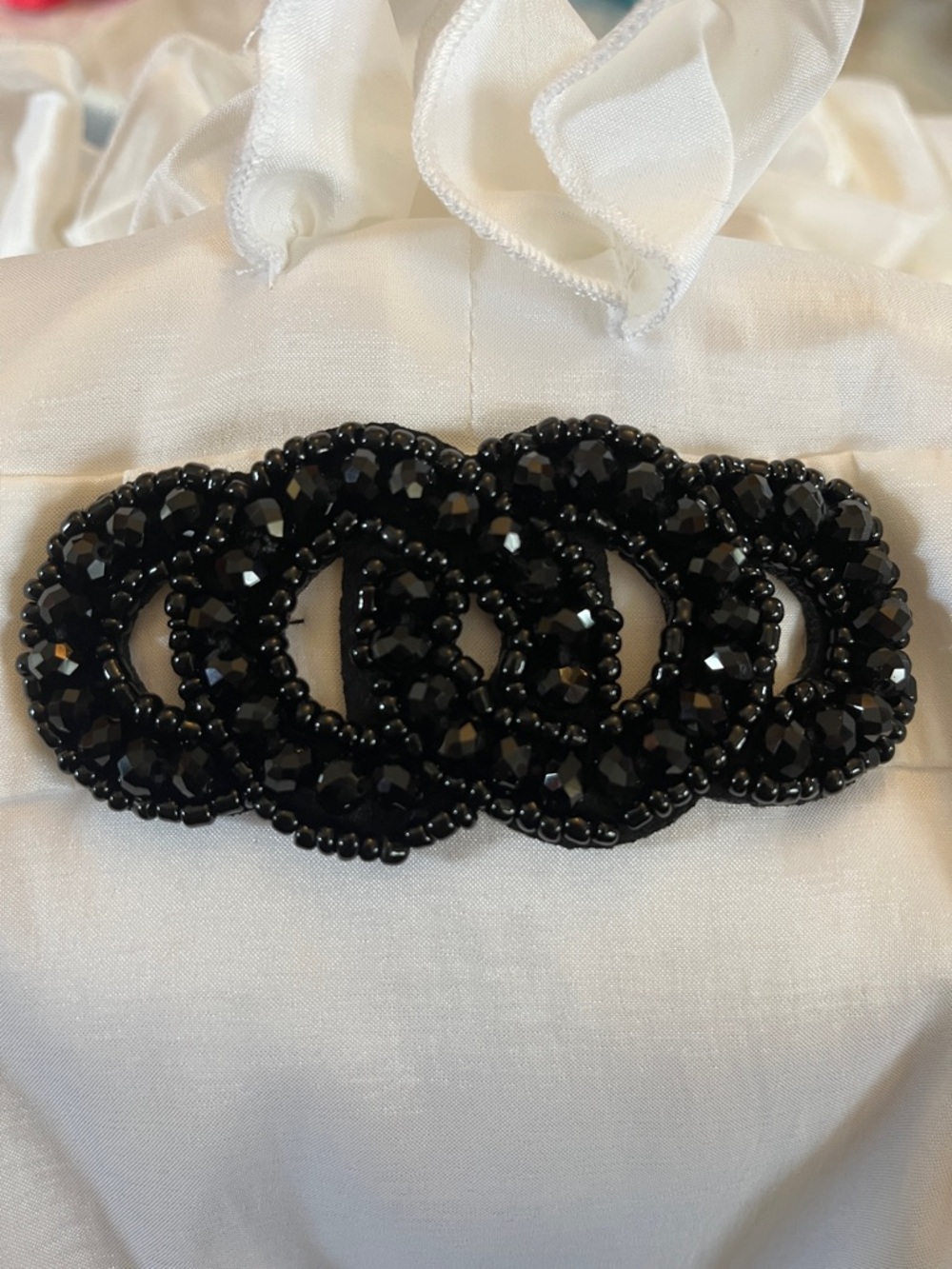 Danny Couture White V- Neck Blouse tiered ruffle collar,black jeweled buckle XL - Picture 9 of 13